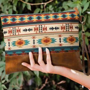 Tribal Pattern Clutch with Brown Accents